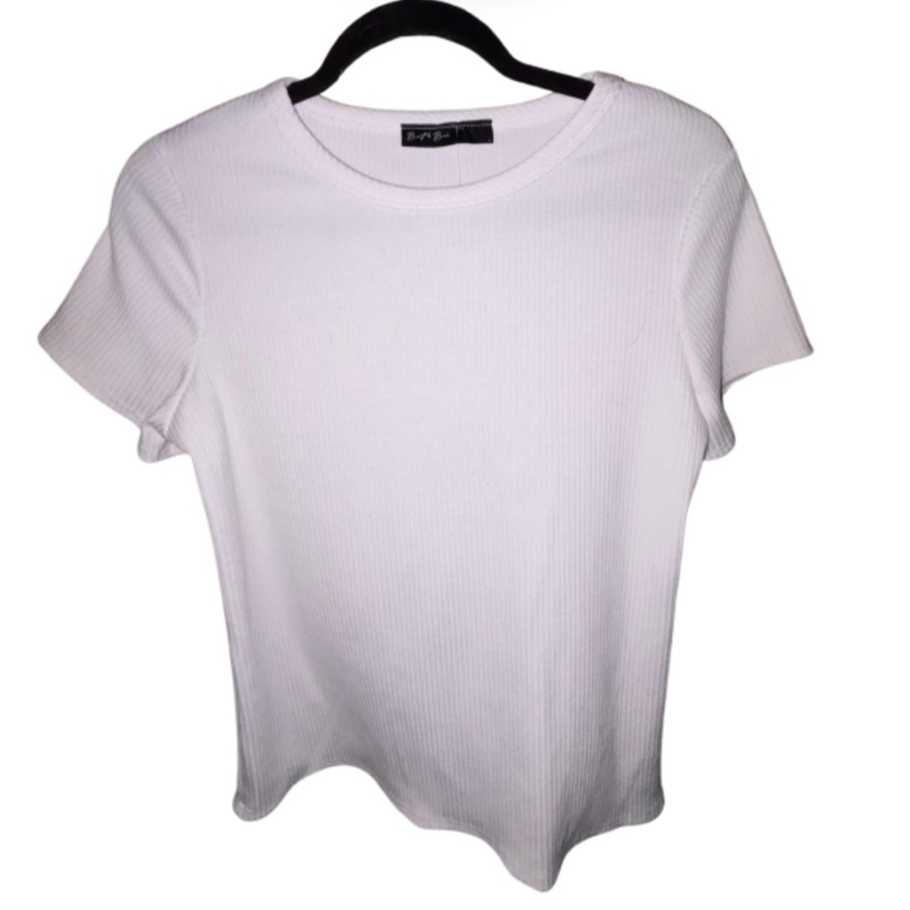White ribbed short sleeve top
